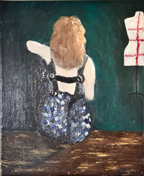 桌上的女人 woman set on the table/45x38cm